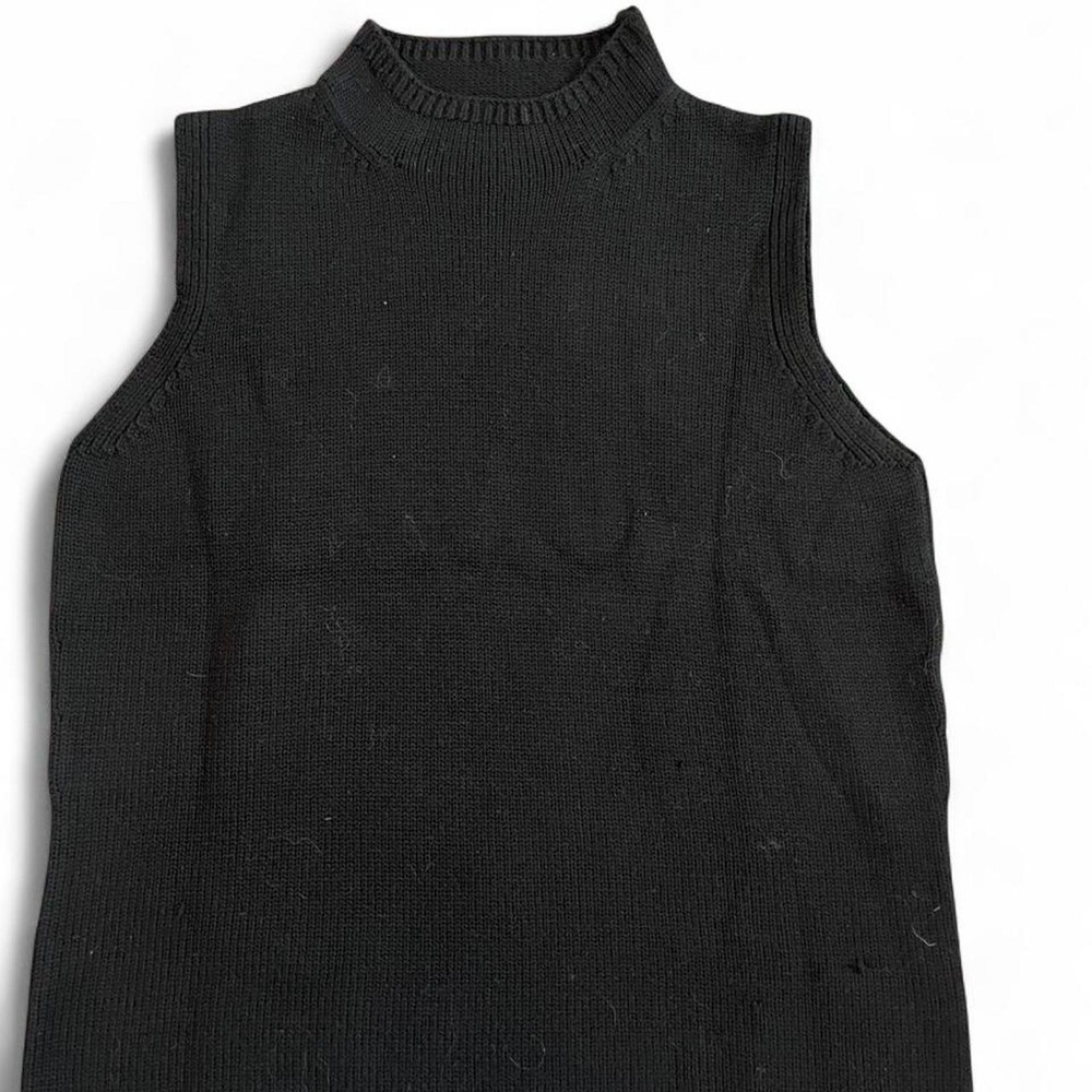 Ann Taylor Sweater Vest Women L Black Excellent Merino Wool Mock Neck Button